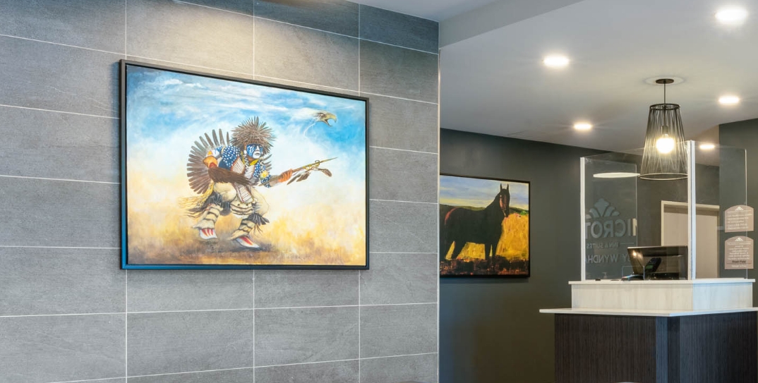 lobby1 Two paintings displayed in a hotel lobby